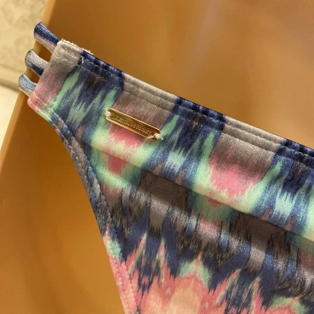 Victoria's Secret Multi Strap Back Watercolor Bikini in Pink, Blue & White